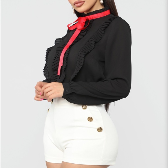 New With Tag Black Pleated Blouse With Red Lace- S - Picture 3 of 8